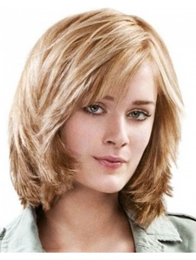 Synthetic Hair Lace Front Medium Straight With Bangs Wig