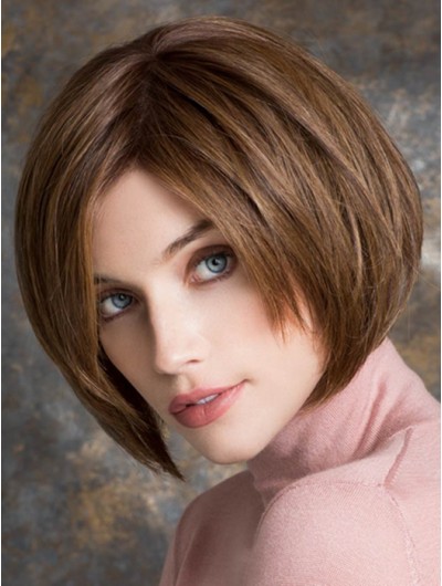Straight Lace Front Chin Length Remy Human Hair Bobs Brown Wig