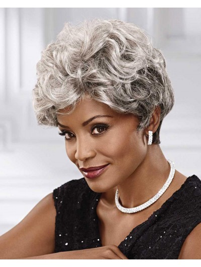 Straight Capless Short Synthetic Hair Afro Grey Wig, Short Wigs For Women