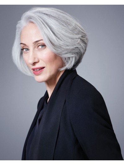 Lace Front Synthetic Hair Bobs Wig For Older Women, Cheap Grey Wigs