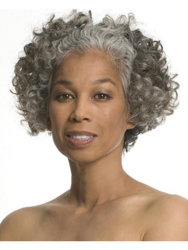 Full Lace Short Synthetic Hair Curly Grey Wig Without Bangs African