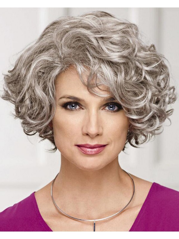 Capless Short Synthetic Hair Curly Bobs Wig, Wigs For Older Women