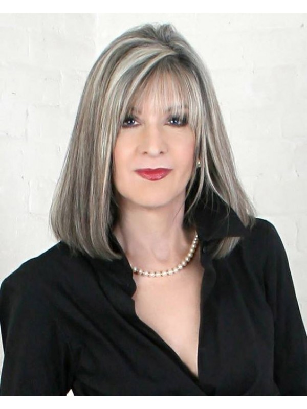 Capless Medium Straight Grey Wig With Bangs Wigs For Older Women 