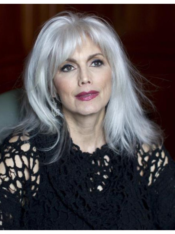 Synthetic Hair With Bangs Grey Wig For Older Women, Cheap Grey Wigs